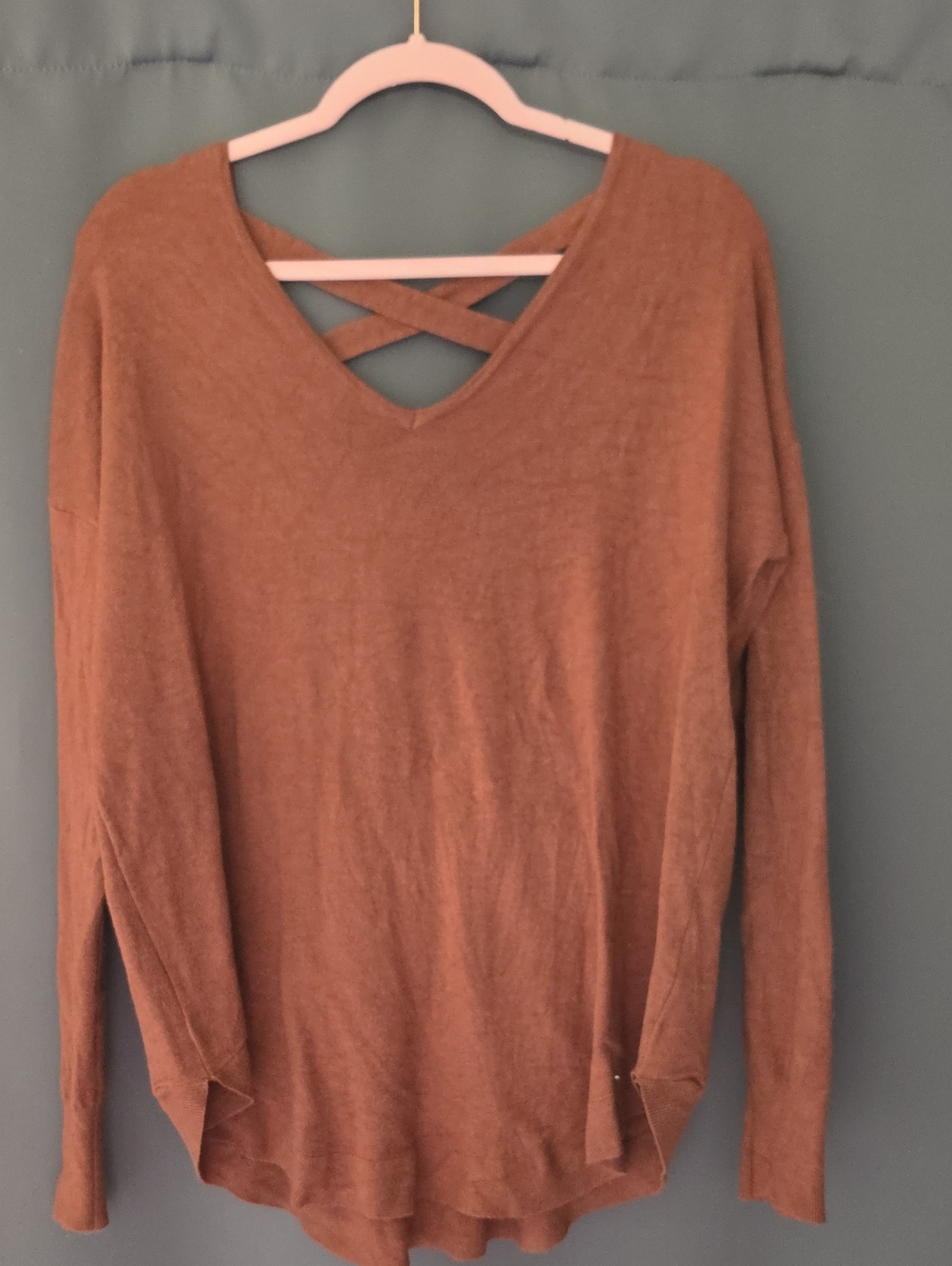 debut Rust Long Sleeve V-Neck Tunic with Crisscross Back
